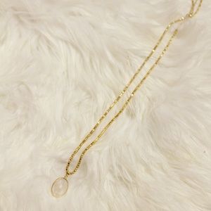 Beaded Long Faceted Pendant Necklace Gold Clear